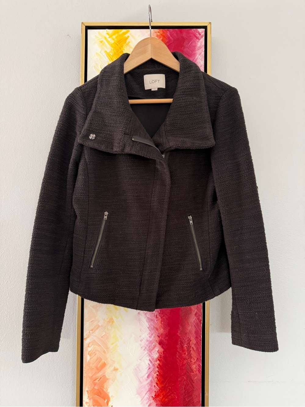 LOFT Black Textured Moto-Style Jacket